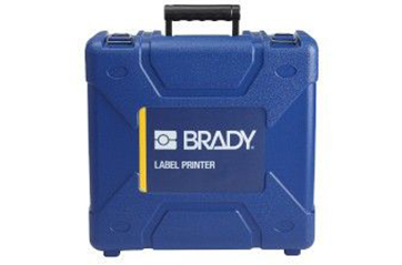 A blue hard sided printer case with the Brady logo.